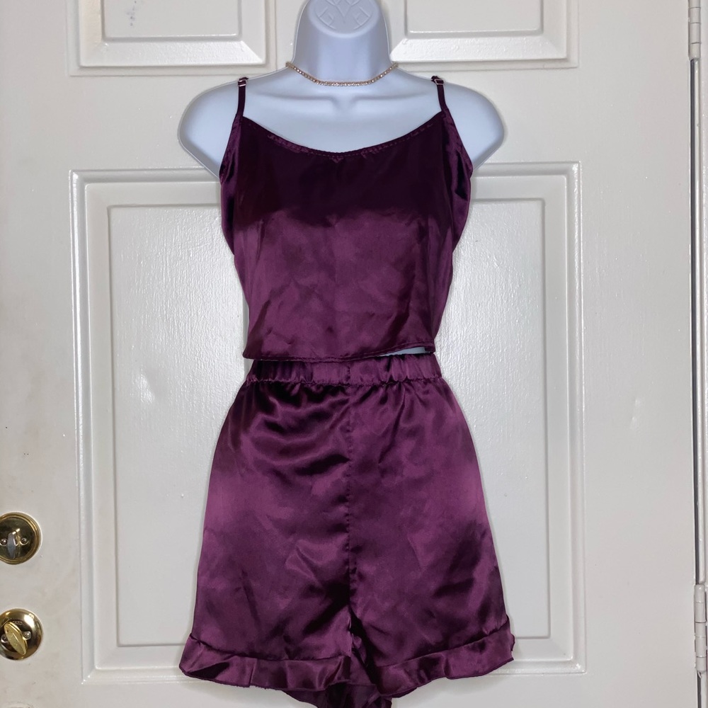Satin crop tank top & short set